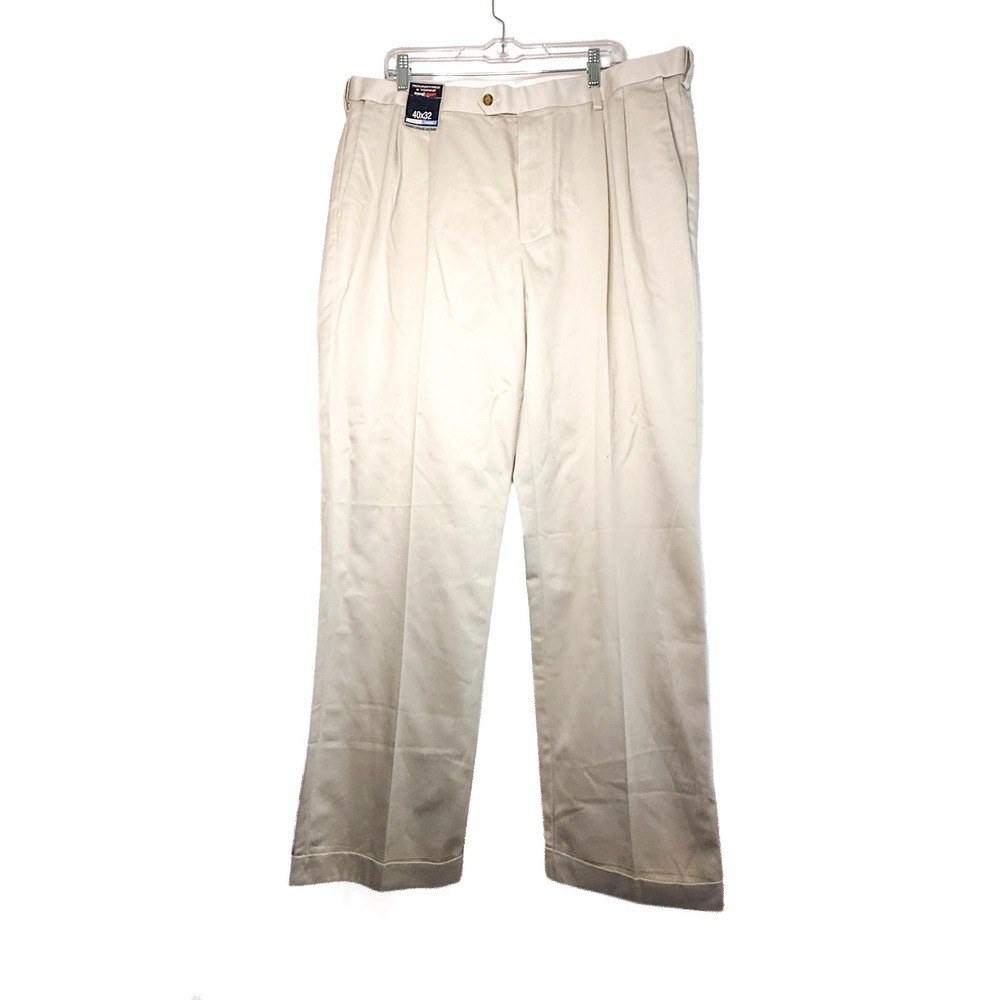 Roundtree & Yorke travelSMART Khaki Pleated Pants Mens 40x32 Classic Fit